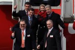 Clockwise from top left - Paul Stemer (First Officer), Elizabeth Lund (General Manager 747 Program), Jim Albaugh (President Commercial Airplane Group), Michael Teal (747 Chief Engineer), Todd Zarfos (Vice President 747/747-8), Mark Feuerstein (Captain). (Photo by Brandon Farris)