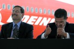 Captain Mark Feuerstein, left, and First Officer Paul Stemer at the post-flight press conference. (Photo by Brandon Farris)