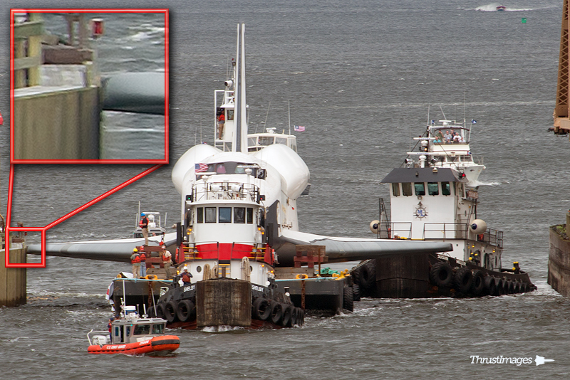 The moment Space Shuttle Enterprise struck a bridge abutment. (Photo by Manny Gonzalez)