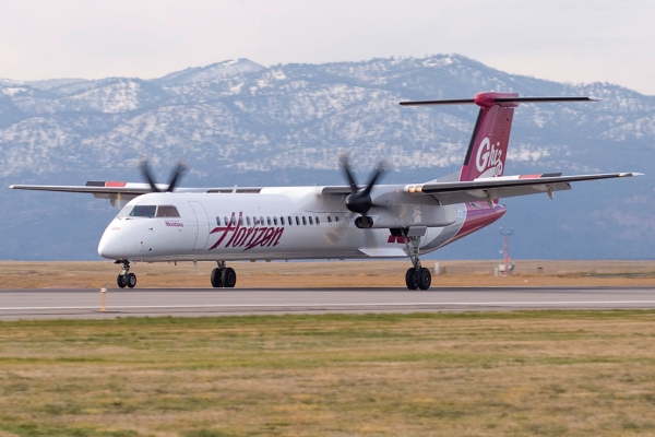 Horizon Air\'s new University of Montana plane touches down at Missoula.