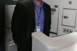 Flight Attendant Welcome Desk on Lufthansa 747-8I. (Photo by Chris Sloan/Airchive.com)