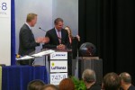 Lufthansa CEO Dr. Christoph Franz and Boeing VP Pat Shanahan at the ceremonial signing of the delivery paperwork. (Photo by Chris Sloan/Airchive.com)