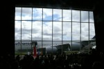 The plane is visible through the Future of Flight glass. (Photo by Chris Sloan/Airchive.com)