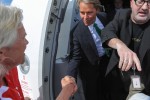 Sir Richard Branson greets Virgin America President and CEO David Cush. (Photo by Manny Gonzalez/NYCAviation)