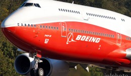 Boeing 747-8 Intercontinental taking off on a test flight