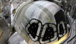 Space Shuttle Discovery while being prepped for display at the Smithsonian. (Photo by Suresh Attapatu)