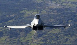 A Eurofighter Typhoon in flight.