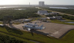 Space Shuttle Discovery and Shuttler Carrier Aircraft at Kennedy Space Center.