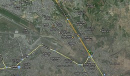 Rough location of the crash site, about 1 mile from the end of the Benzair Bhutto International Airport runway. (Map via Google)