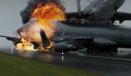 Computer rendering of the KLM and Pan Am 747s colliding at Tenerife.