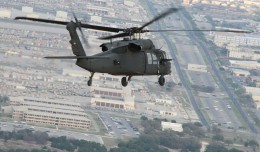 A Virginia Guard Blackhawk helicopter on a training mission near Fort Hood, Texas. (Photo by Cotton Puryear, Va. Department of Military Affairs)