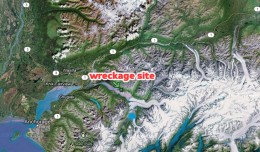 Wreckage of an unknown military aircraft was found on a glacier about 40 miles northeast of Anchorage. (Map by Matt Molnar/Google)