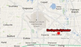 The epicenter was located in Irving, Texas, about 3.4 miles southeast of DFW. (Map by NYCAviation/Google Maps)