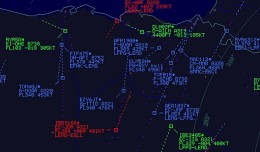 Screen showing air traffic over Spain.