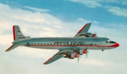 Vintage postcard featuring an American Airlines Douglas DC-7.