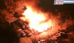 Site where a plane hit a house in Jackson, Miss. (Photo by WLBT)