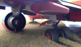 Southwest Flight 4695 made a wrong turn and ended up in the mud at Islip Thursday morning. (Photo via WNBC)