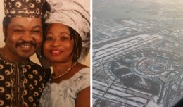 The Ukaegbus in happier times (left, via NYPost.com), an overview of Newark Liberty International Airport (right).