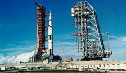A Saturn V rocket awaits its launch from pad 39A on the Apollo 11 moon mission. (Photo by NASA)