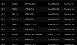 A January 20 snapshot of London Heathrow departure cancellations.